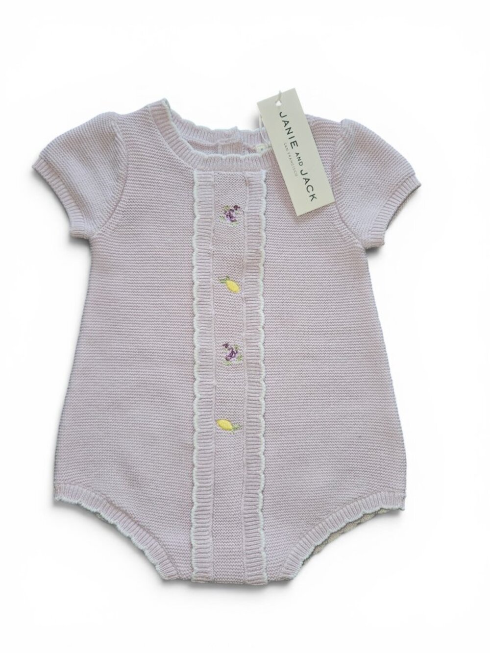 NWT Janie and Jack Knit Romper | Lilac Embroidered Lemons 0-3M